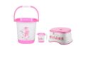 Joyo Super Deluxe Square Plastic 3Pc Bathroom Set - Pink ( Get 1 Piece Matching Color Lasaani 1000 ml Fridge Water Bottle is Free with This Bucket Set )