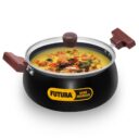 Hawkins Futura 4 Litre Cook n Serve Handi, Hard Anodised Biryani Handi with Glass Lid, Induction Saucepan, Sauce Pan, Black (IACH40G)
