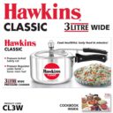 Hawkins Classic 3L (Wide) Aluminium Inner Lid Pressure Cooker (Silver)