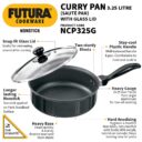 Hawkins Futura 3.25 Litre Curry Pan, Non Stick Saute Pan with Glass Lid, Deep Pan for Frying, Black (NCP325G)
